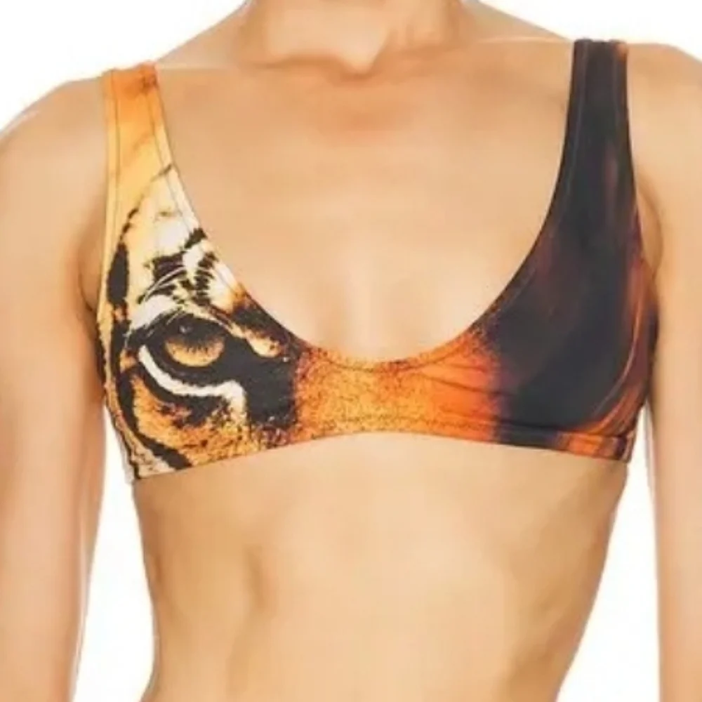 Cavalli x Skims Tiger Face Print Plunge Triangle Top Large Women NEW